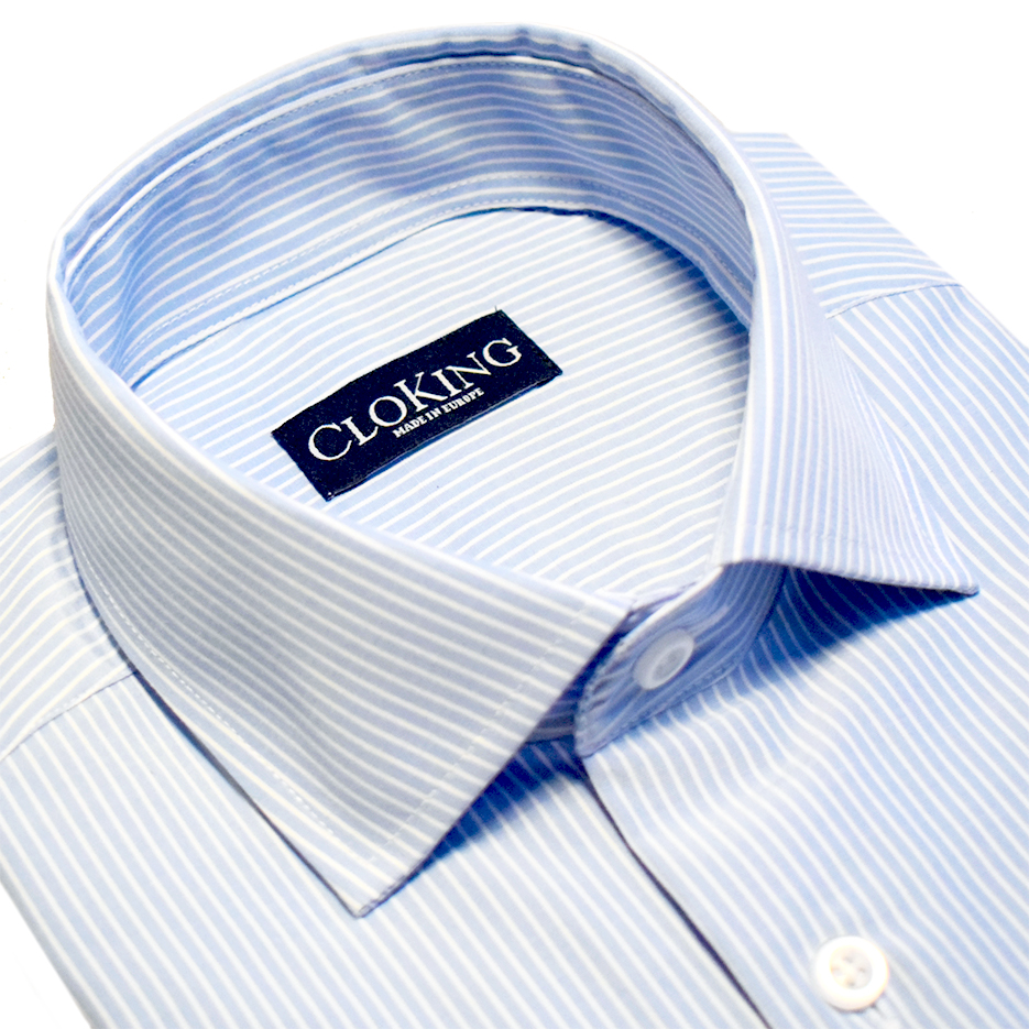 Camisa Rayas Azules y Blancas Doble Puño Cuello Inglés - Imagen 2