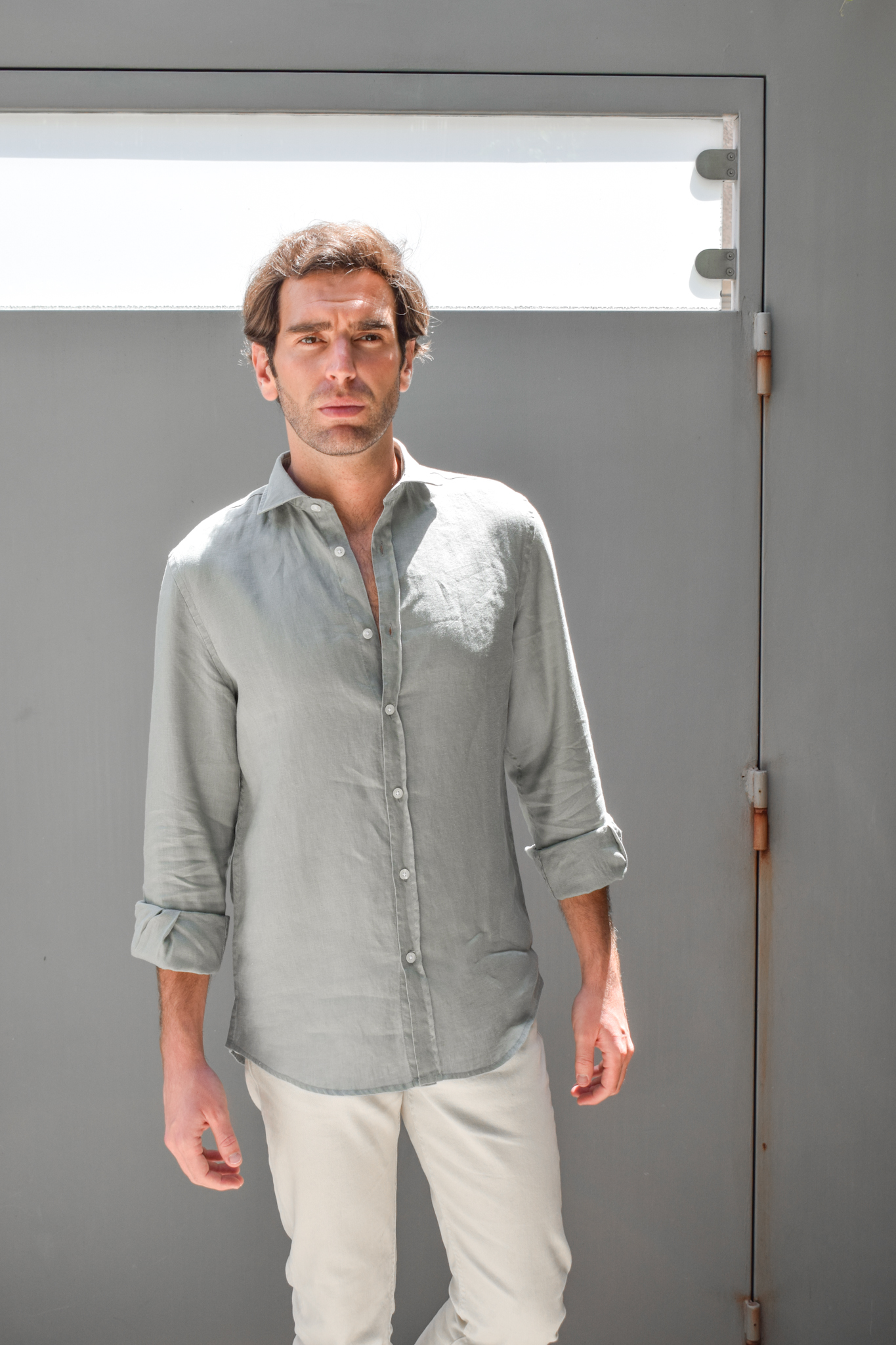 Camisa 100% Lino Verde Caqui - Imagen 2